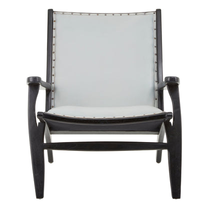 Seville Grey Leather and Teak Wood Chair