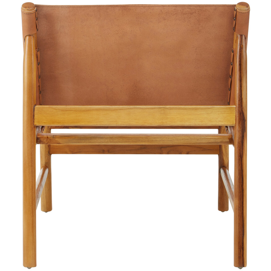 Seville Teak Wood and Brown Leather Chair