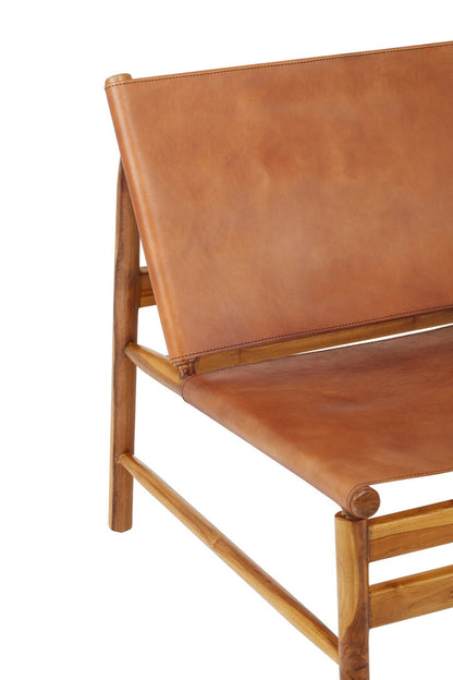 Seville Teak Wood and Brown Leather Chair