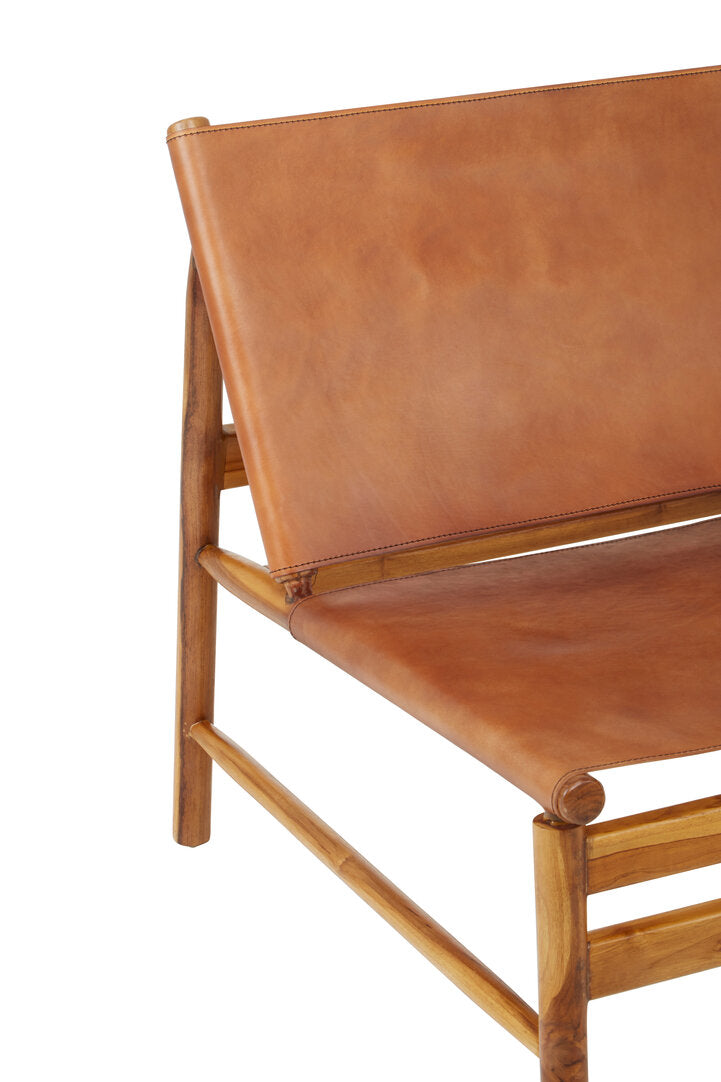 Seville Teak Wood and Brown Leather Chair