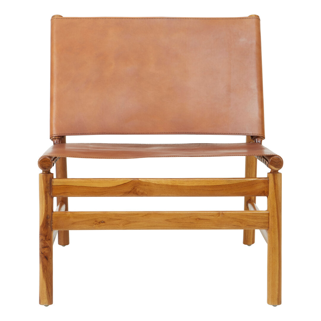 Seville Teak Wood and Brown Leather Chair