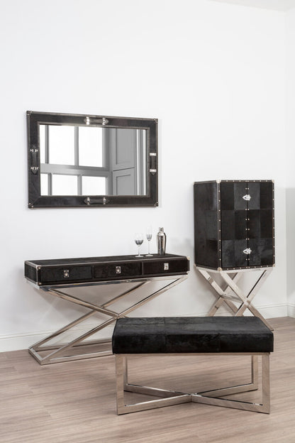 Vienna Townhouse Hair on Leather 3 Drawer Console Table