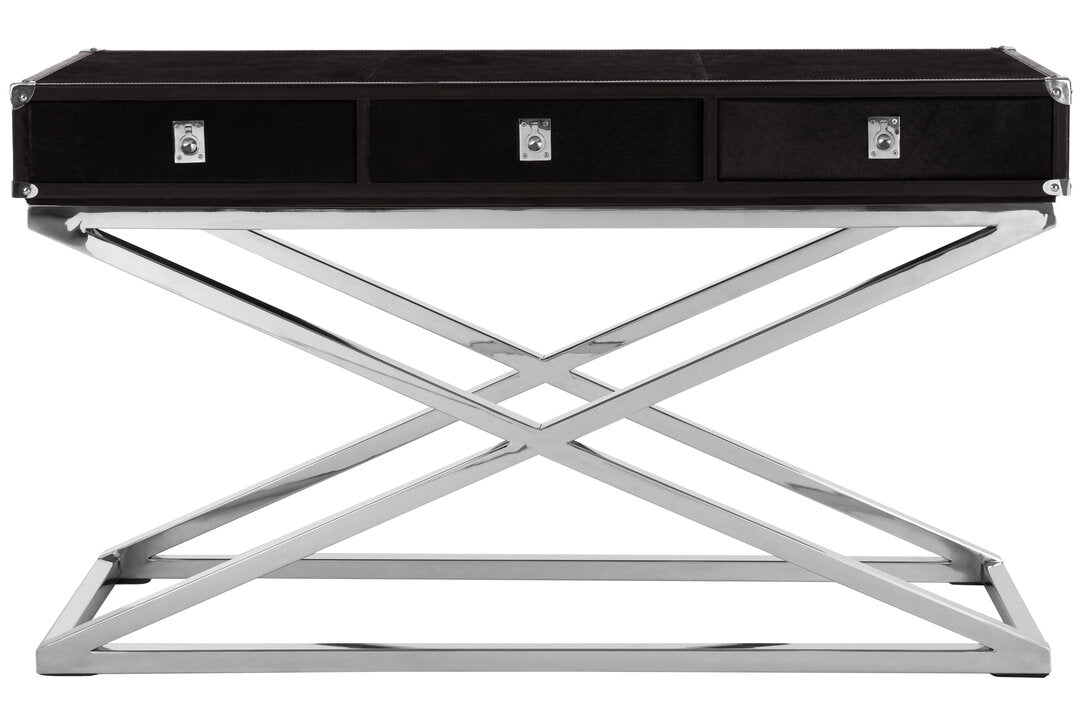 Vienna Townhouse Hair on Leather 3 Drawer Console Table