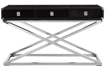 Vienna Townhouse Hair on Leather 3 Drawer Console Table