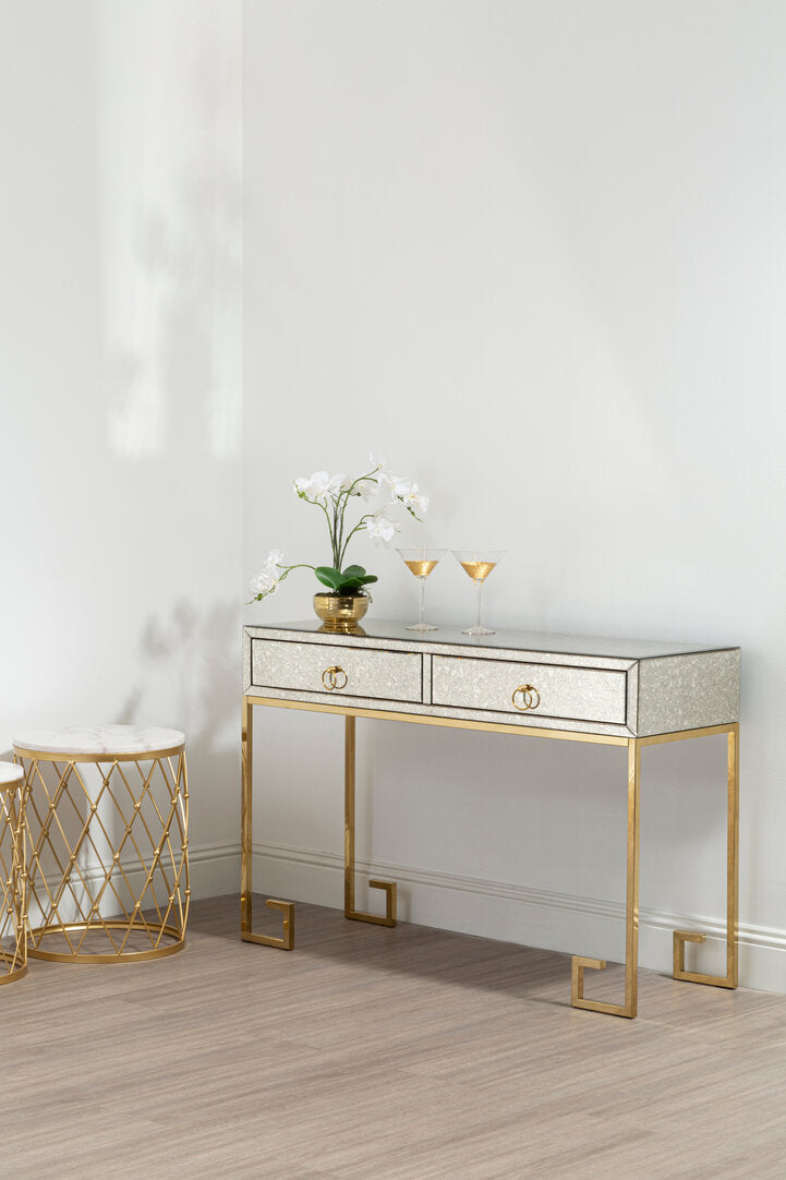 Sorrento Antique Mirror and Gold Console Table
