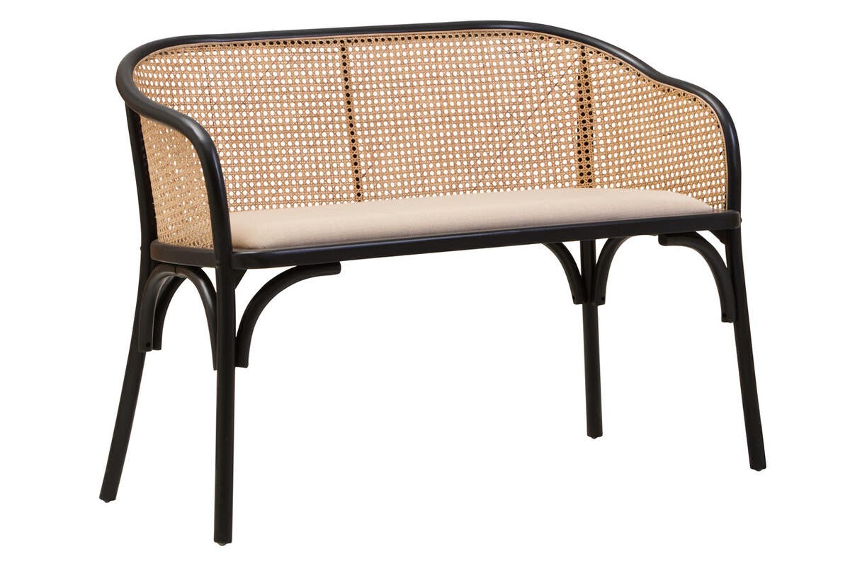 Stirling Natural Cane Bench with Black Beech Wood Frame