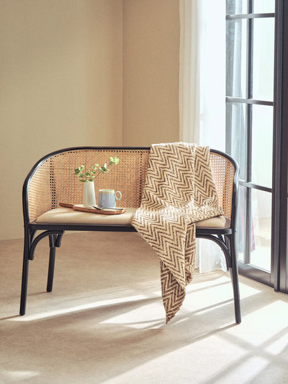 Stirling Natural Cane Bench with Black Beech Wood Frame