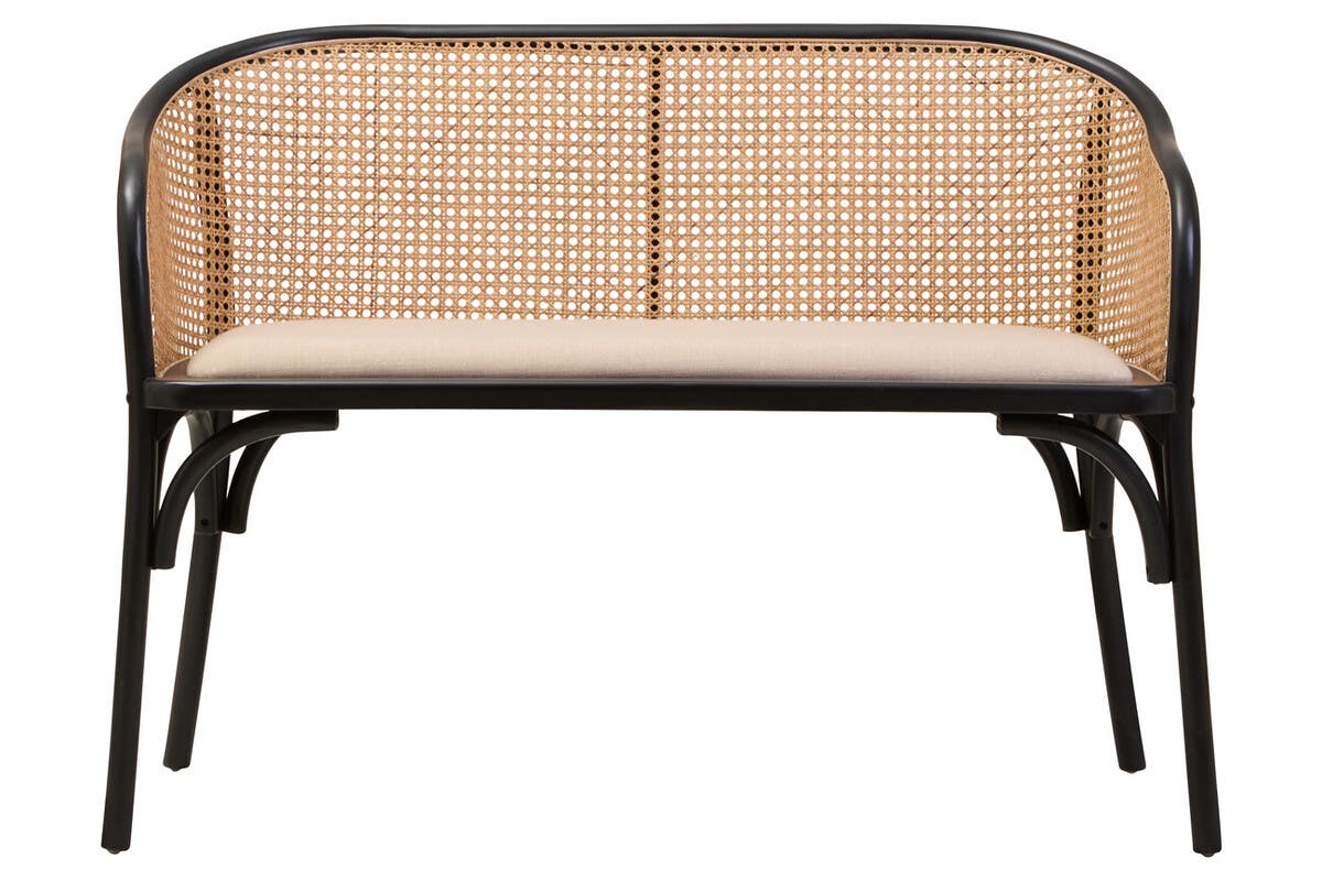 Stirling Natural Cane Bench with Black Beech Wood Frame