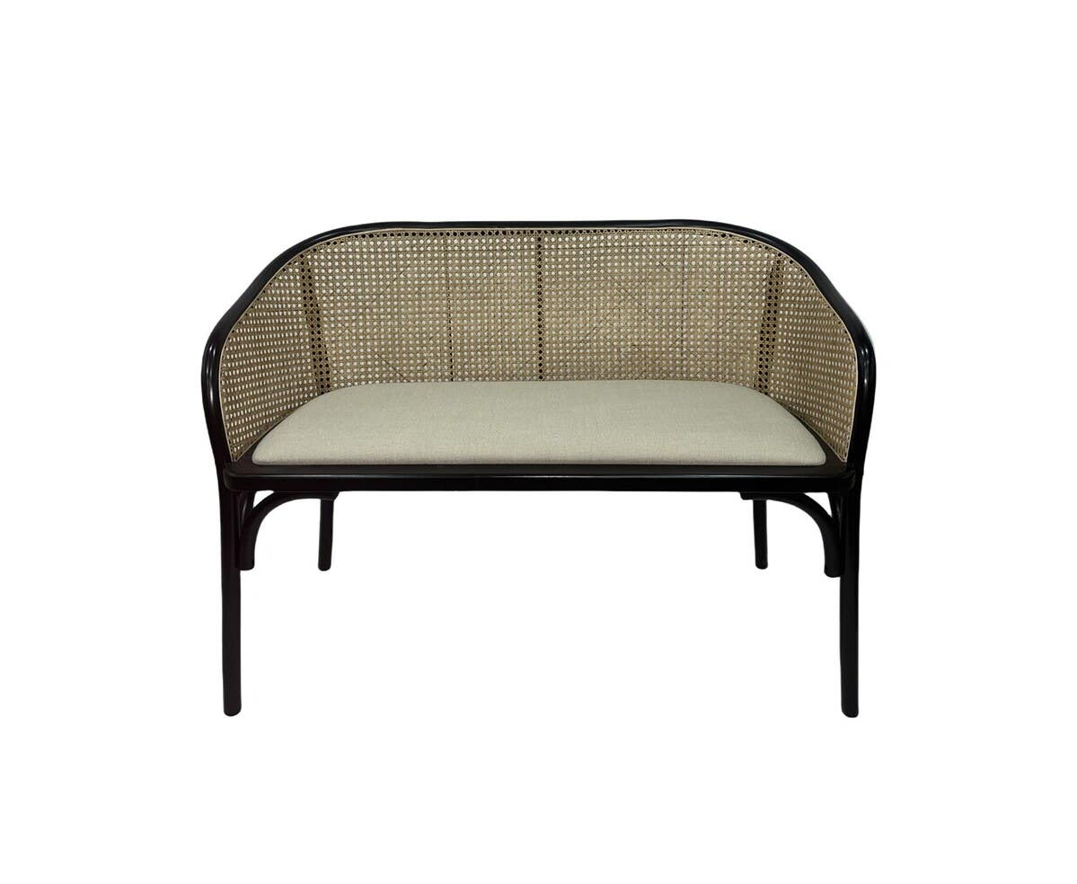 Stirling Natural Cane Bench with Black Beech Wood Frame