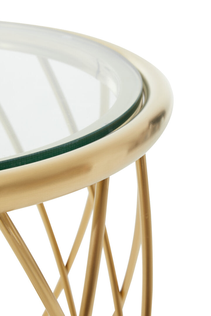 Monaco Gold Round Side Table with Clear Glass