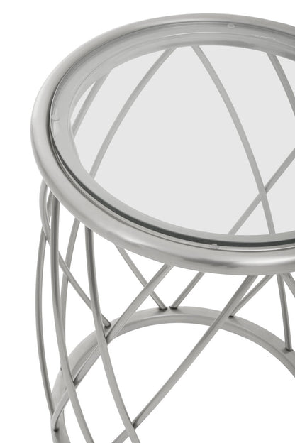 Monaco Silver Round Side Table with Clear Glass