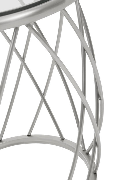 Monaco Silver Round Side Table with Clear Glass