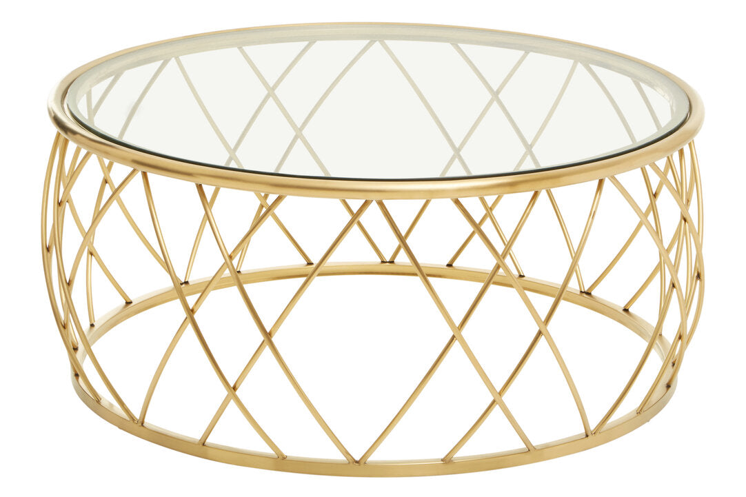 Monaco Gold Round Coffee Table with Clear Glass
