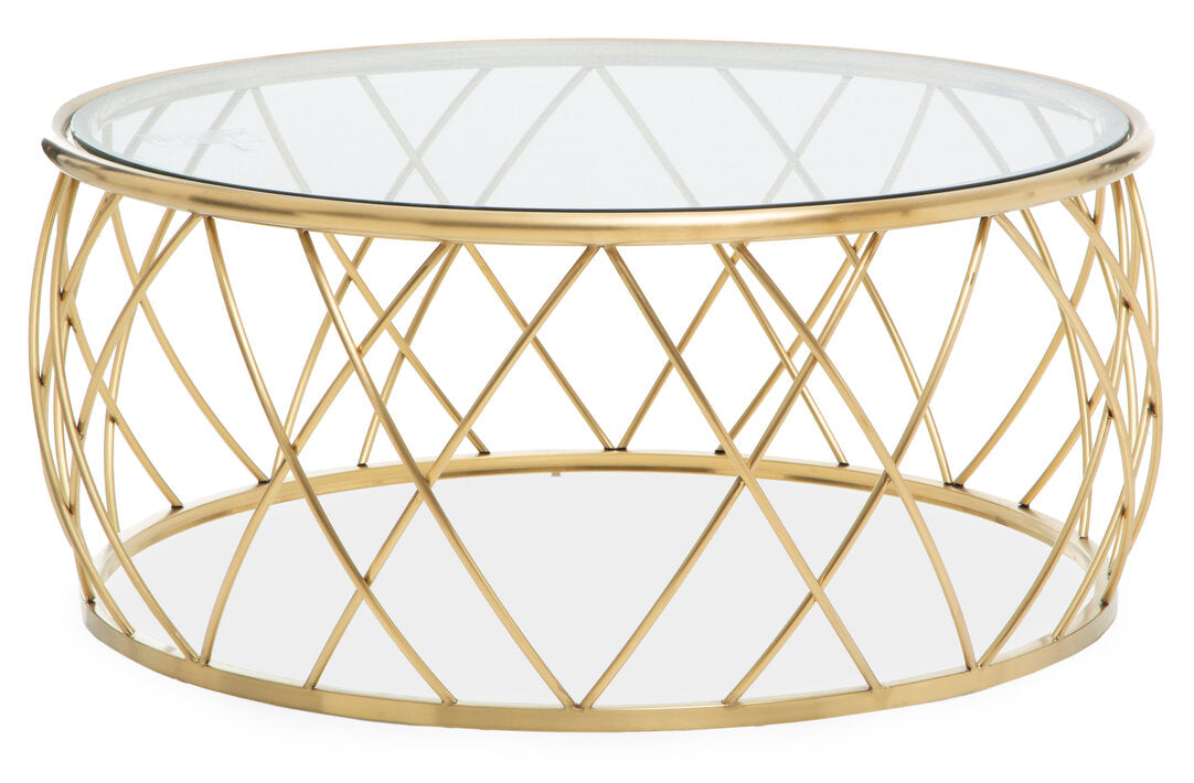 Monaco Gold Round Coffee Table with Clear Glass