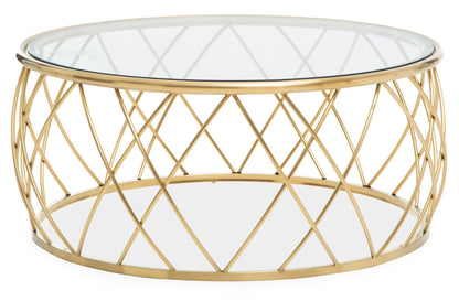 Monaco Gold Round Coffee Table with Clear Glass