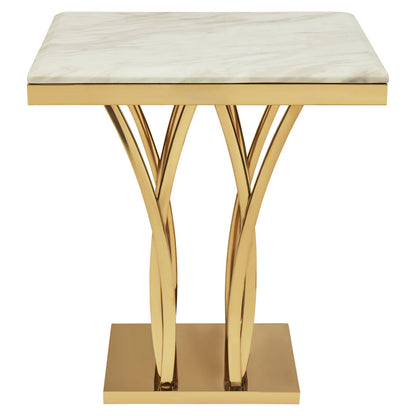 Cannes White Marble And Gold Side Table