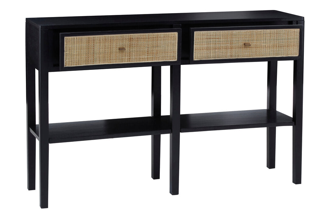 Hudson Black Console Table with Rattan Drawers