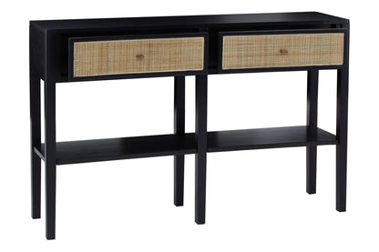 Hudson Black Console Table with Rattan Drawers