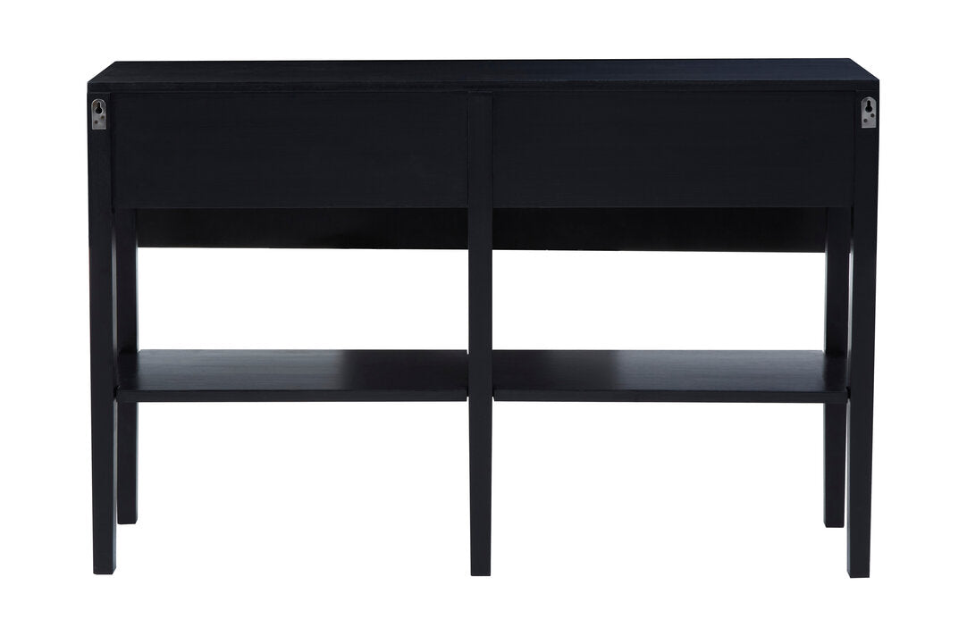Hudson Black Console Table with Rattan Drawers