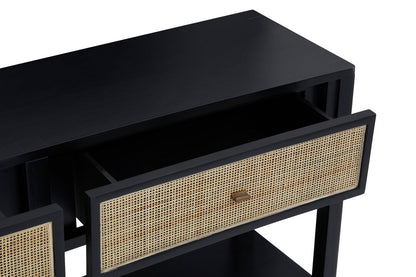 Hudson Black Console Table with Rattan Drawers