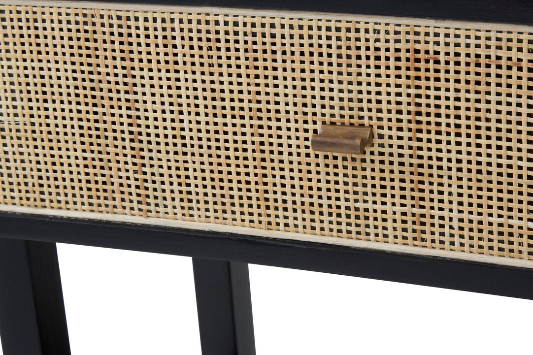 Hudson Black Console Table with Rattan Drawers
