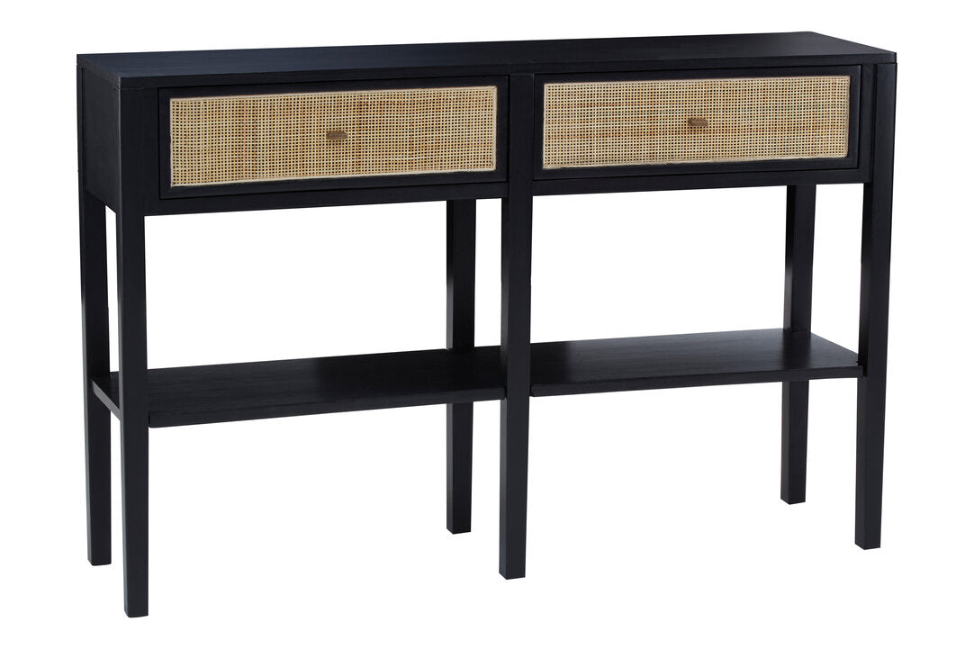 Hudson Black Console Table with Rattan Drawers