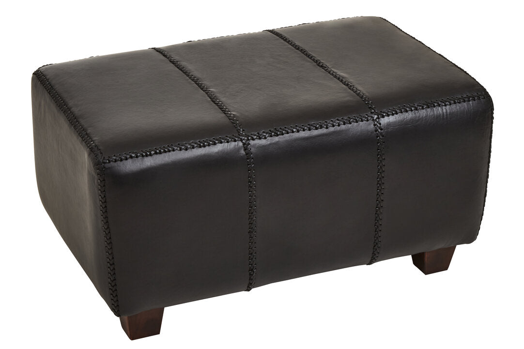 Carlton Black Leather Bench with Teak Wood Legs