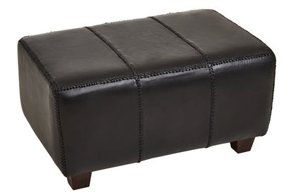 Carlton Black Leather Bench with Teak Wood Legs