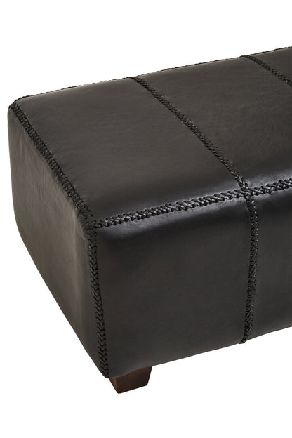 Carlton Black Leather Bench with Teak Wood Legs