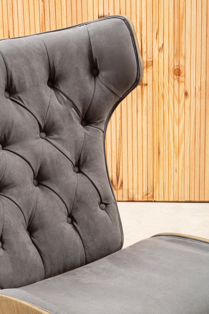 Harrogate Dark Grey Velvet Chair with Winged Back