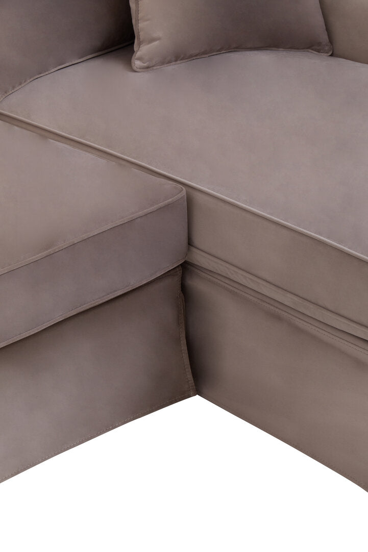 Whitby Three Seat Mink Velvet Right Chaise Sofa