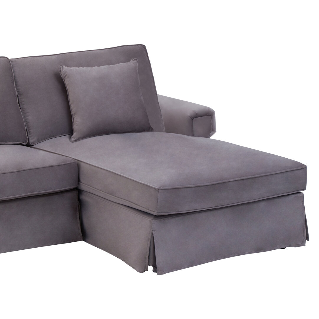 Whitby Three Seat Grey Velvet Right Chaise Sofa