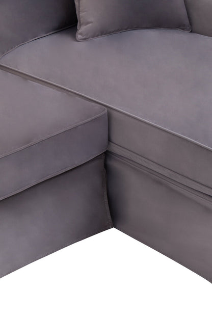 Whitby Three Seat Grey Velvet Right Chaise Sofa