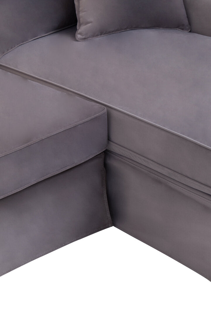 Whitby Three Seat Grey Velvet Right Chaise Sofa