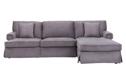 Whitby Three Seat Grey Velvet Right Chaise Sofa
