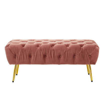Devon Dusty Pink Velvet Bench with Gold Legs