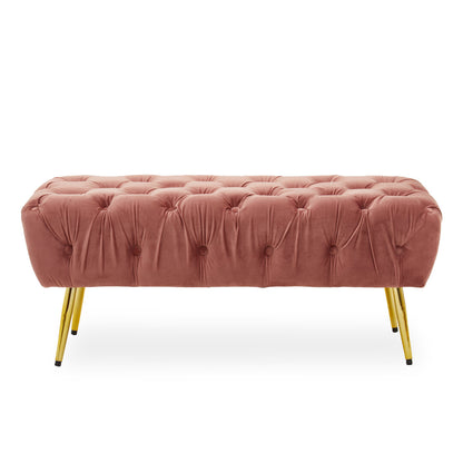 Devon Dusty Pink Velvet Bench with Gold Legs