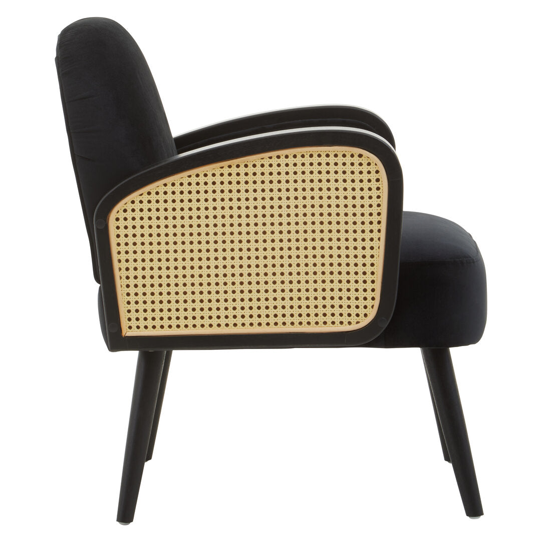 Mayfair Black Velvet and Rattan Armchair