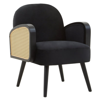 Mayfair Black Velvet and Rattan Armchair