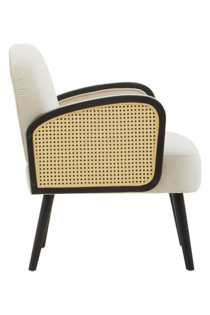 Mayfair Velvet and Rattan Armchair Cream 