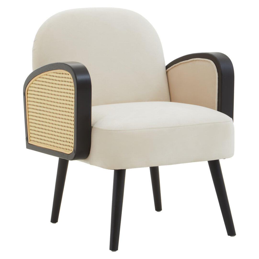 Mayfair Velvet and Rattan Armchair Cream 