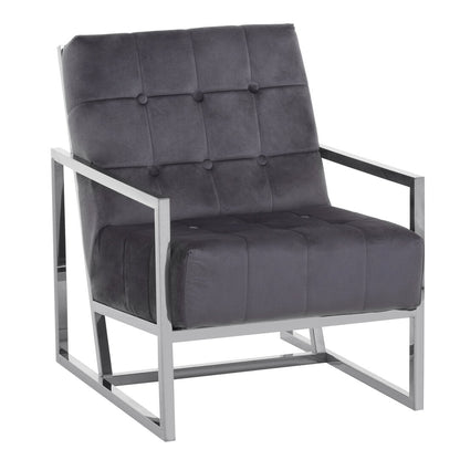 Monaco Velvet Chair with Stainless Steel Frame Grey 