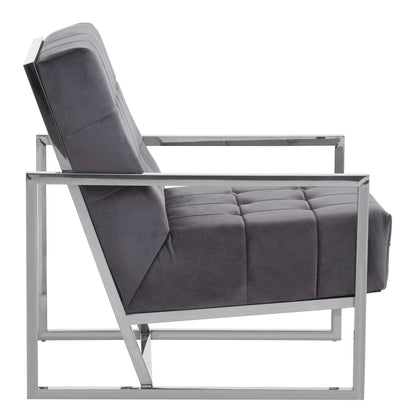 Monaco Velvet Chair with Stainless Steel Frame Grey 