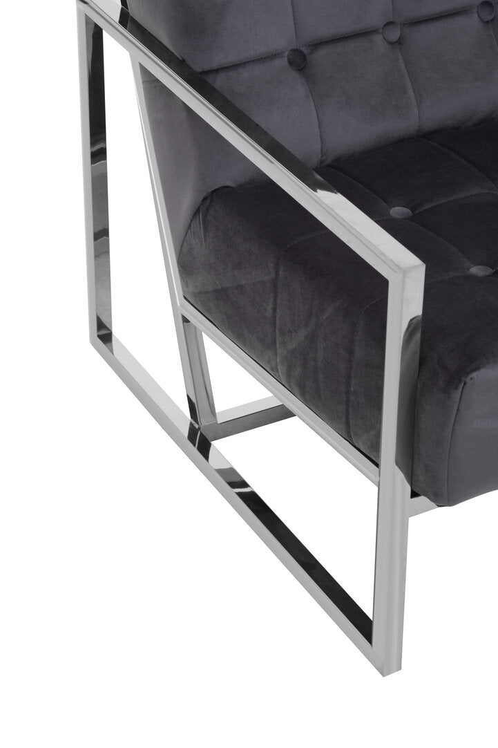 Monaco Grey Velvet Chair with Stainless Steel Frame