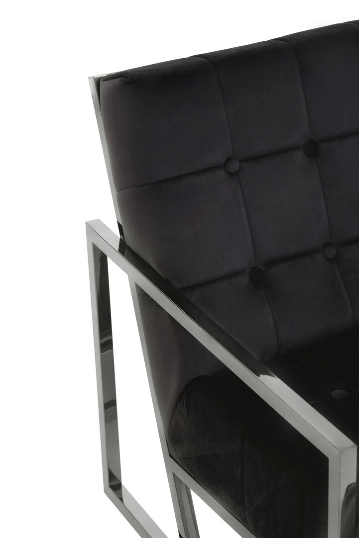 Monaco Black Velvet Chair with Stainless Steel Frame