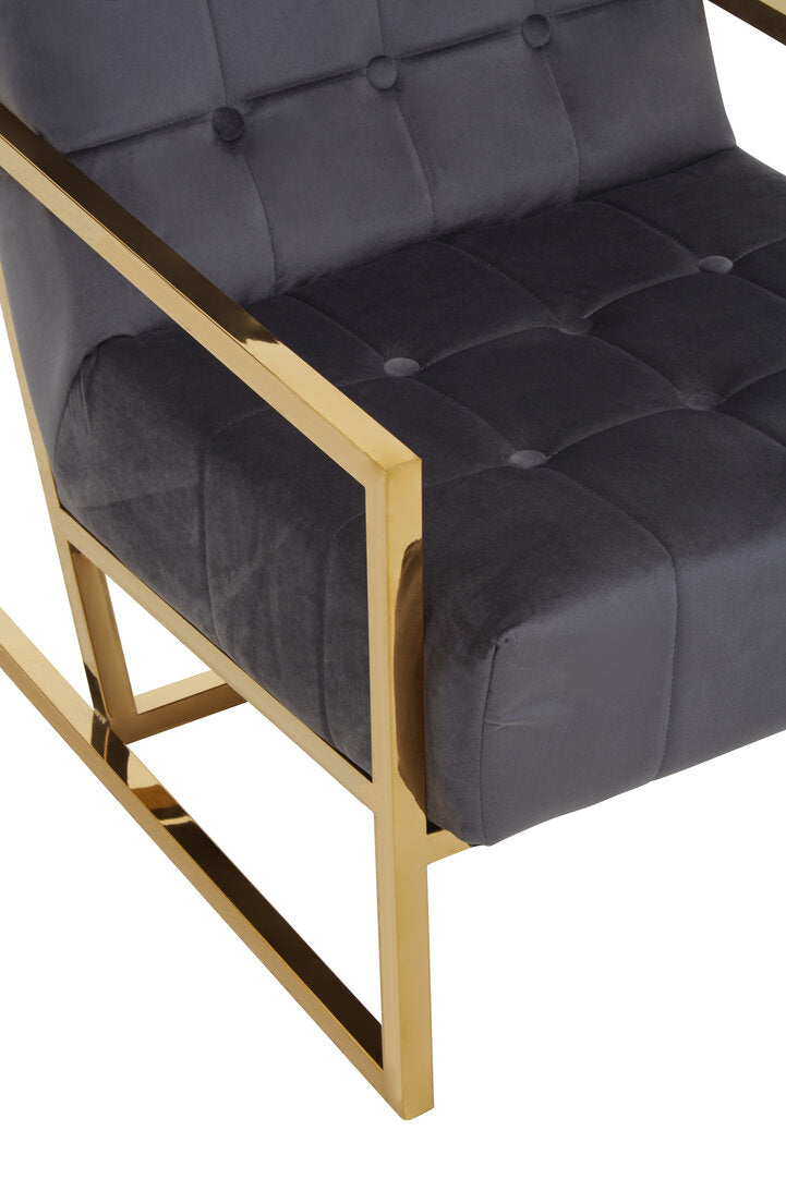 Monaco Grey Velvet Chair With Gold Frame