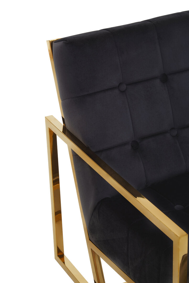 Monaco Black Velvet Chair With Gold Frame