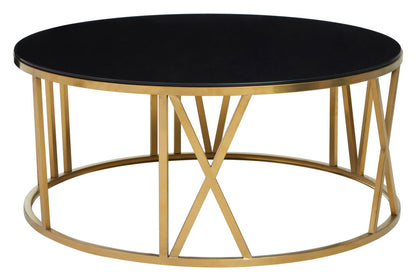 Como Round Coffee Table with Gold Frame and Black Glass