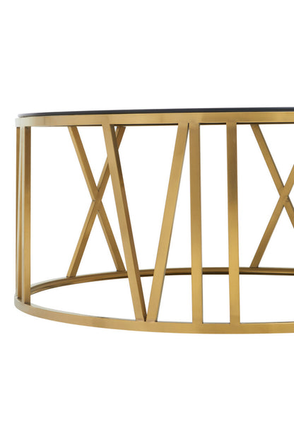 Como Round Coffee Table with Gold Frame and Black Glass