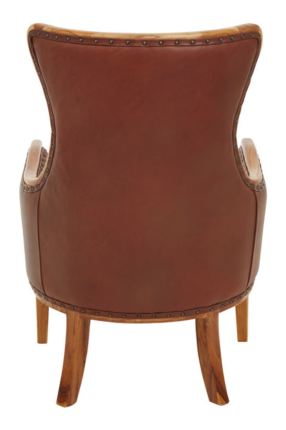 Seville Brown Cow Leather and Teak Wood Frame Chair